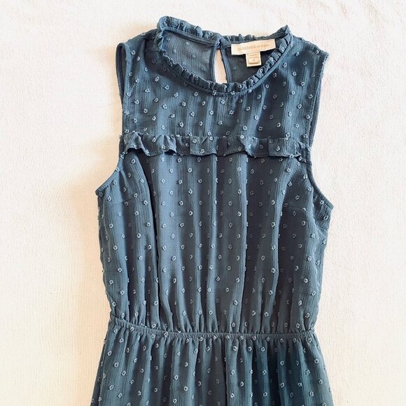 Monteau blue dotted Swiss sleeveless dress Womens Medium ruffle feminine - Picture 2 of 10